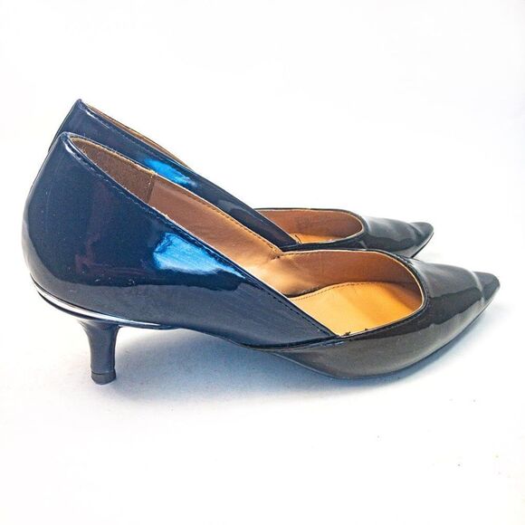 Calvin Klein Nala Two-Tone Blue/Black Patent Kitten Heels Sz 6 - Picture 3 of 9